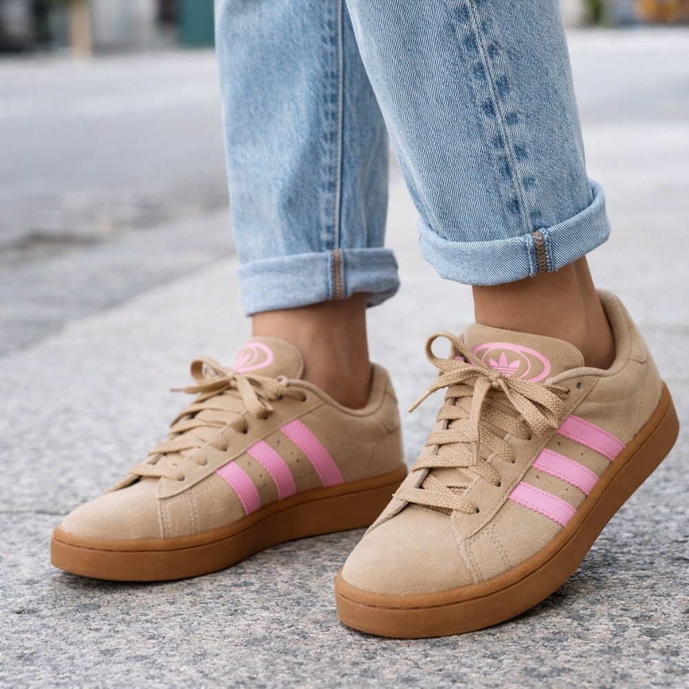 Adidas Women's Beige and Pink Sneakers